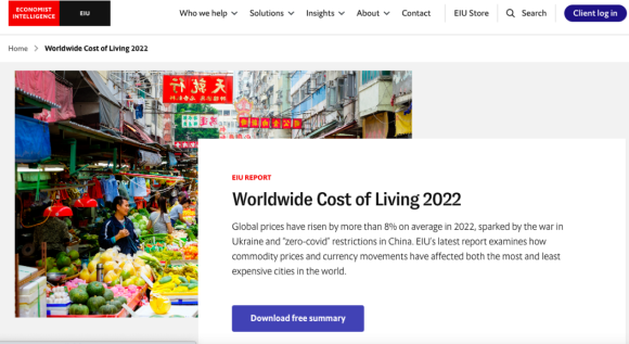 《2022年全球生活成本报告》出炉，纽约、新加坡并列榜首