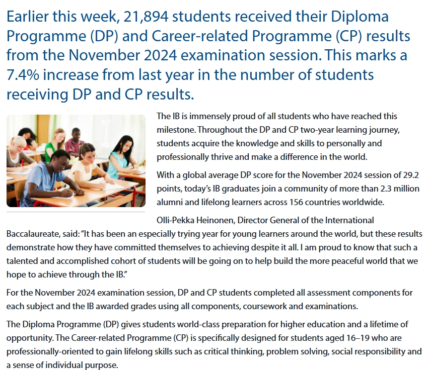 IB放榜：国际文凭组织公布2024年11月IB考试成绩